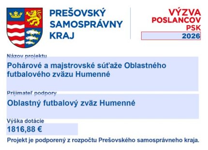 46.ROČNÍK POHÁRA NEXIS FIBERS A ObFZ HUMENNÉ 2025/2026 S PODPOROU PSK