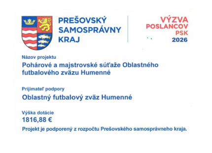 46.ROČNÍK POHÁRA NEXIS FIBERS A ObFZ HUMENNÉ 2025/2026 S PODPOROU PSK